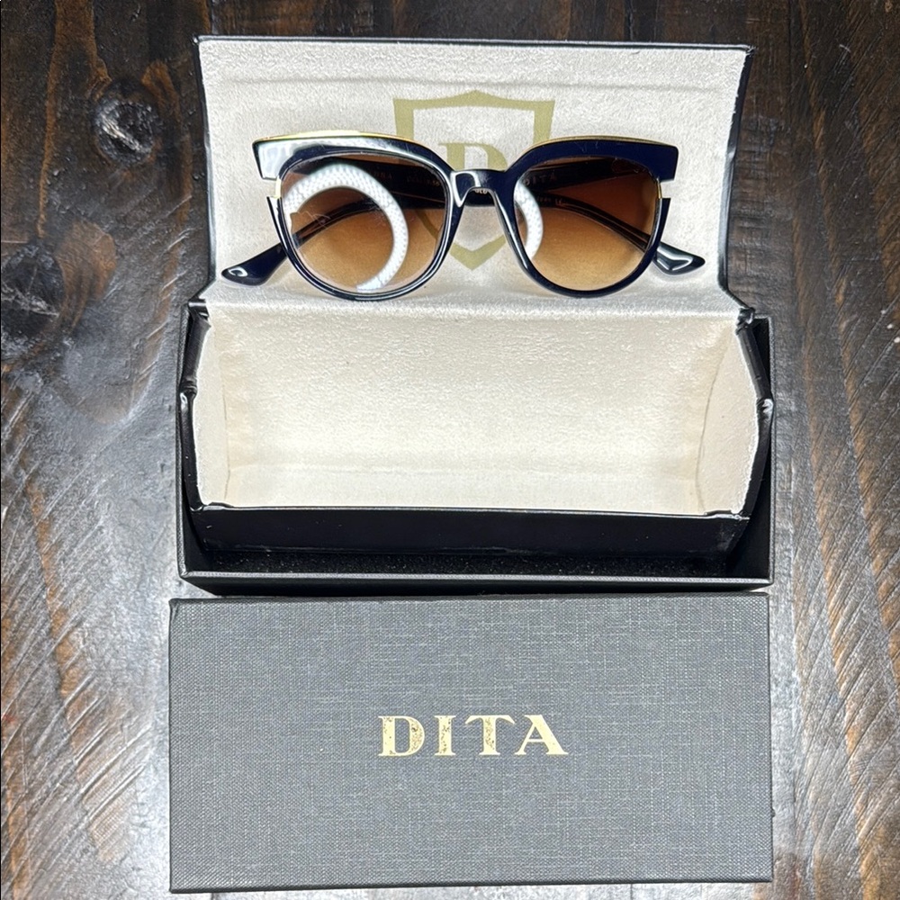 DITA Black Clubmaster Sunglasses with Gold Accents